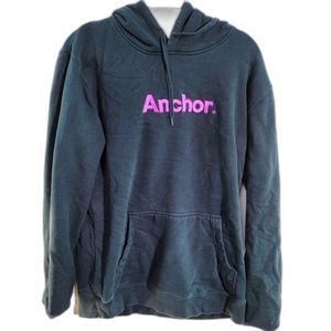 AS COLOUR STENCIL Black Cotton Relax Faded Anchor Pullover Hoodie Mens Medium